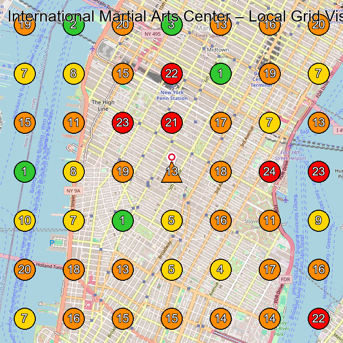International Martial Arts Center Martial Arts School GeoGrid ranking map for New York NY